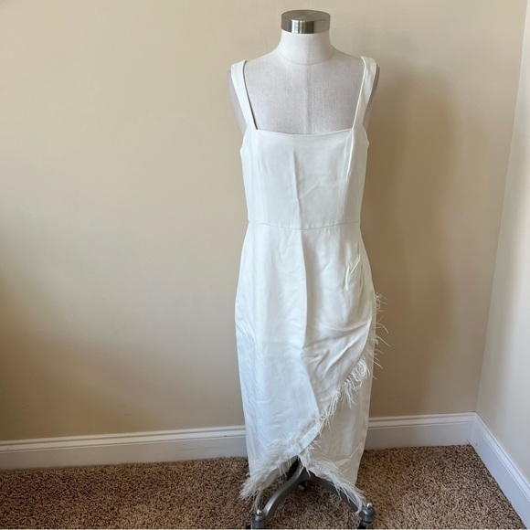 Saylor White Caylin Feather trim midi Dress 13640 - Picture 4 of 15